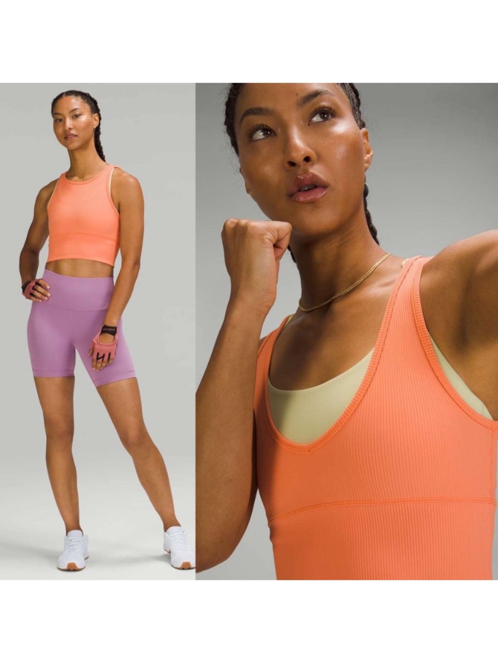 Lululemon Orange Reversible Crop Power Pivot Ribbed Tank Top Size XS